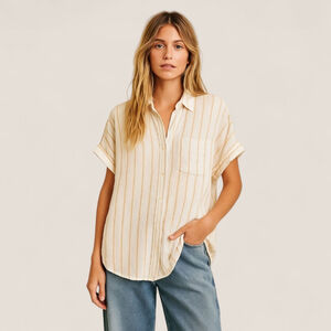 MADEWELL | Linen Blend Courier Shirt | Striped | Fall Layering XXS | Dried Peach